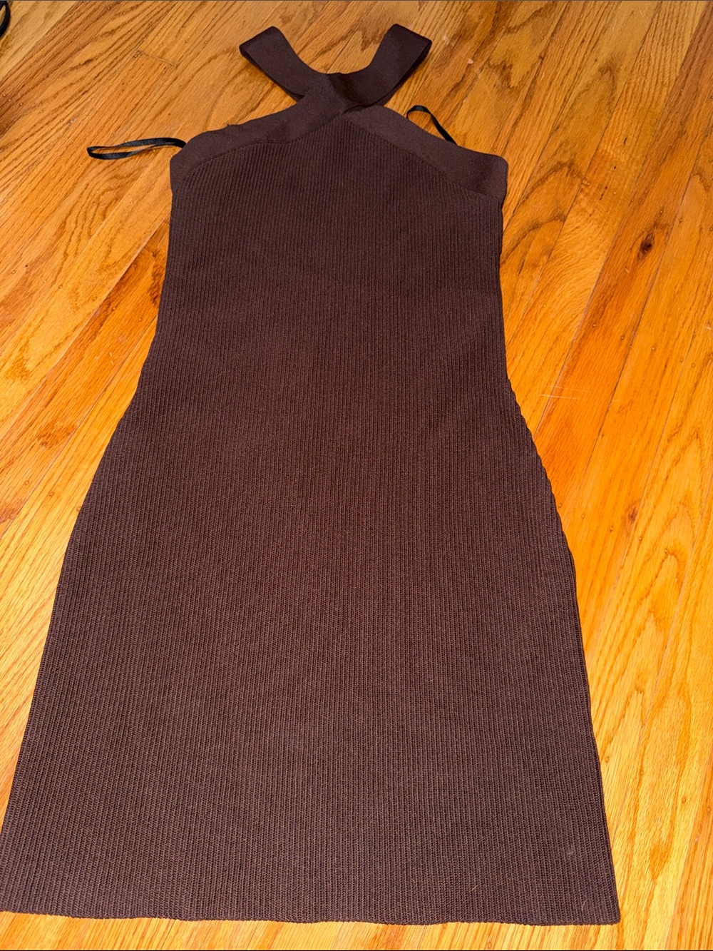 Aritzia Babaton Halter Brown Ribbed Knit Dress